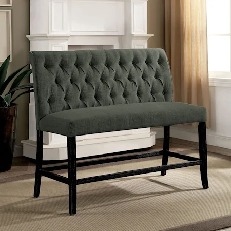 Transitional Counter Height Upholstered Bench with Tufted Back