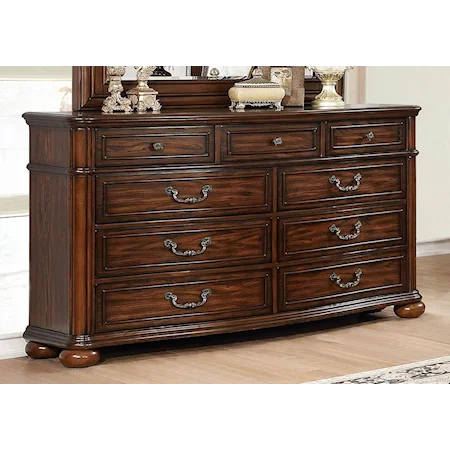 Traditional 9-Drawer Dresser with Felt-Lined Top Drawers