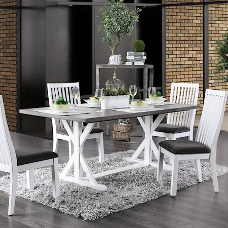 Transitional Two-Toned Dining Table with Trestle Base