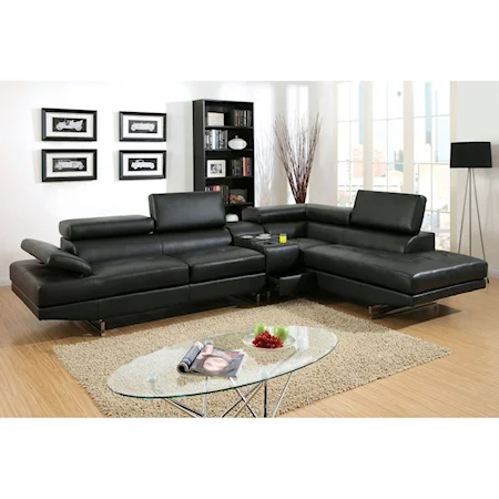 Stationary Sectional Sofa with Pneumatic Gas Lift Headrests and Bluetooth Speakers