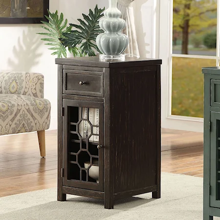 Transitional Side Table with Decorative Cabinet Storage