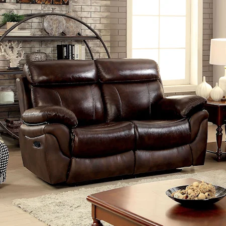 Casual Leather Match Reclining Loveseat
