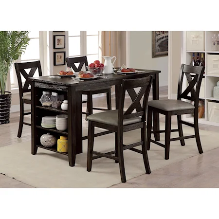 5 Piece Pub Dining Set with Storage in Table Base