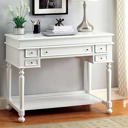 Traditional White Secretary Desk with Lower Shelf