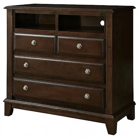 Traditional 4-Drawer Media Chest with with 2 Open Shelves and Felt-Lined Top Drawers