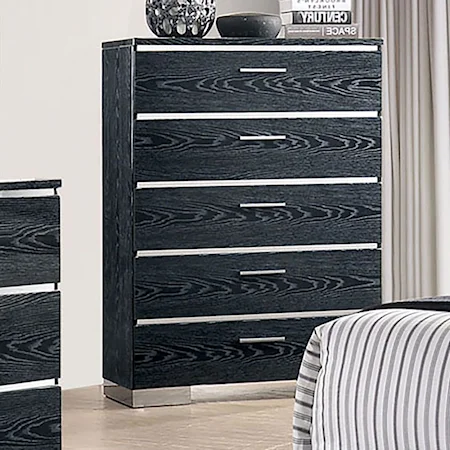 Contemporary Chest of 5 Drawers with Chrome Accents