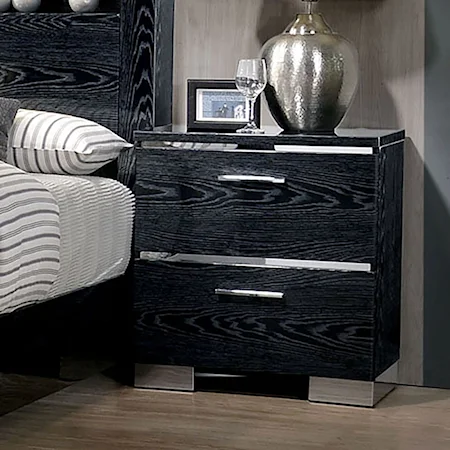 Contemporary 2-Drawer Nightstand with Chrome Accents