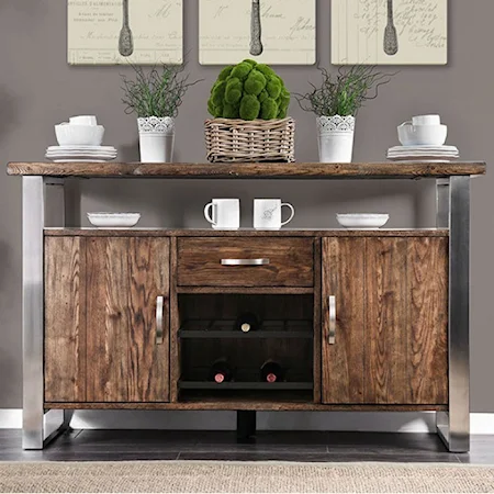 Rustic Server with Wine Bottle Storage