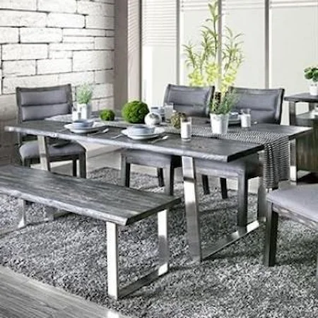 Rustic Dining Table with Metal Base