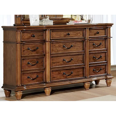 Traditional 12-Drawer Dresser with Felt-Lined Top Drawers