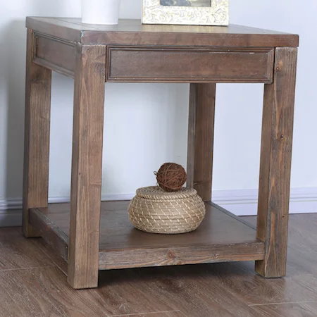 Transitional End Table with Bottom Shelf