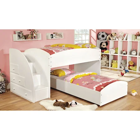 Youth Bedroom Twin Over Twin Bunk Bed with Built-In Storage and Stairs