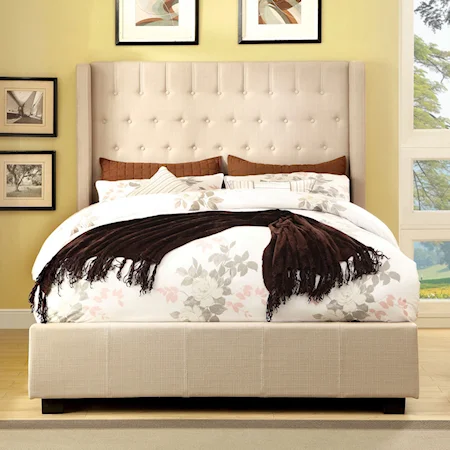 Contemporary California King Upholstered Bed with Button Tufted Back