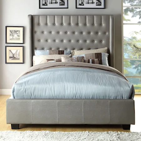 Contemporary Queen Upholstered Bed with Button Tufted Back