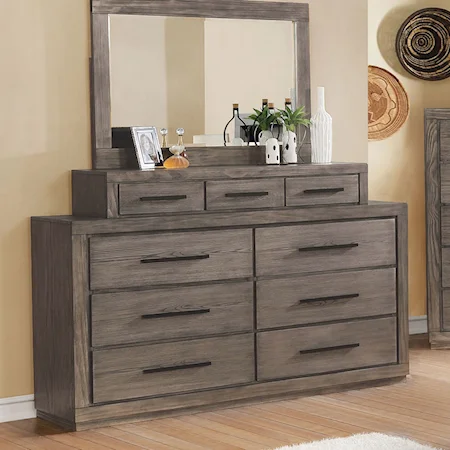 Transitional 6-Drawer Dresser and 3-Piece Jewelry Box Mirror Combination