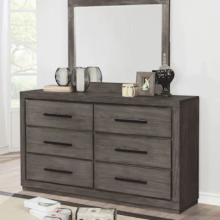 Transitional 6-Drawer and Mirror Combination with Felt-Lined Top Drawers