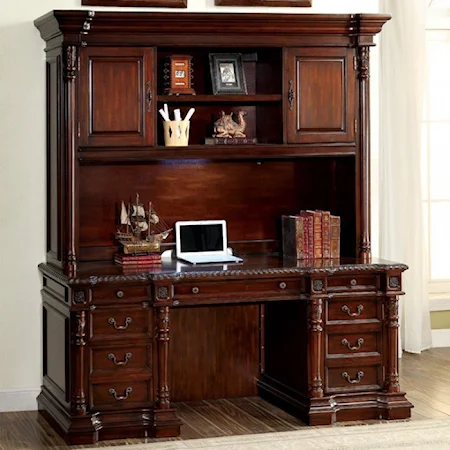 Traditional Desk and Hutch with Built-In Lighting