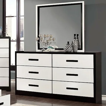 Contemporary 6 Drawer Dresser and Mirror