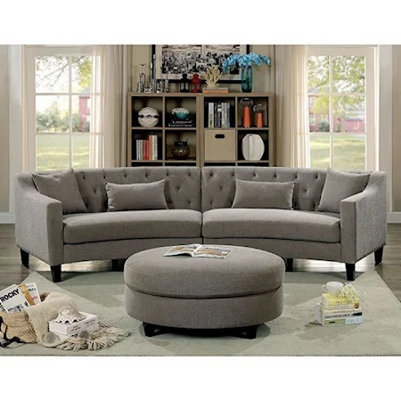 Contemporary Curved Sectional with Track Arms and Ottoman
