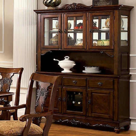 Traditional Hutch Buffet with Glass Backed Shelving