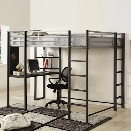 Contemporary Metal Full Loft Bed with Workstation