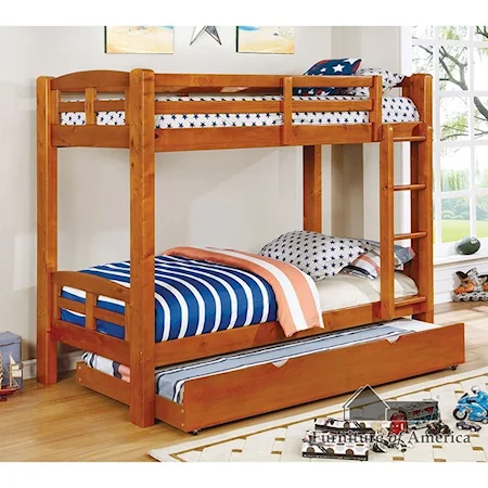 Casual Youth Bedroom Twin Over Twin Bunk Bed with Trundle