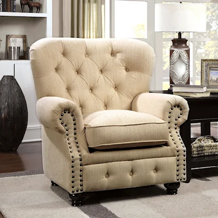 Transitional Wing Back Chair with Tufting