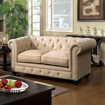 Transitional Loveseat with Tufted Back