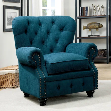 Transitional Wing Back Chair with Tufting