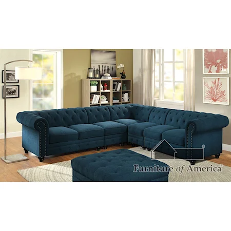 Transitional Sectional with Tufted Back and Rolled Arms