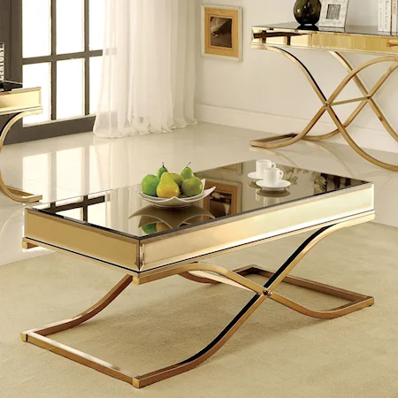 Mirrored Coffee Table with Metal Frame