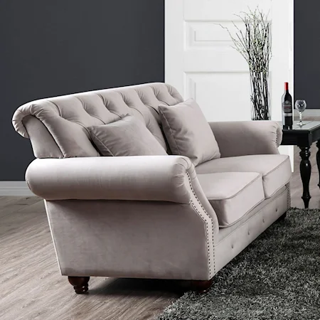 Transitional Tufted Loveseat with Nailhead Trim