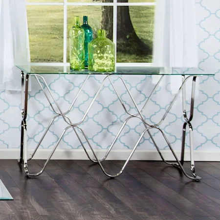 Glass Top Sofa Table with Metal Base