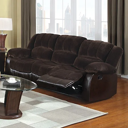 Casual Two Tone Reclining Sofa with Leatherette