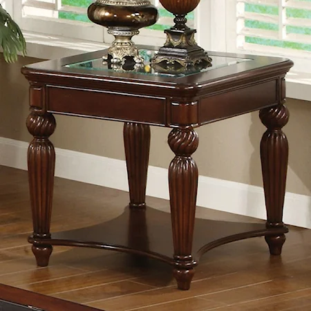 Traditional End Table with Glass Top