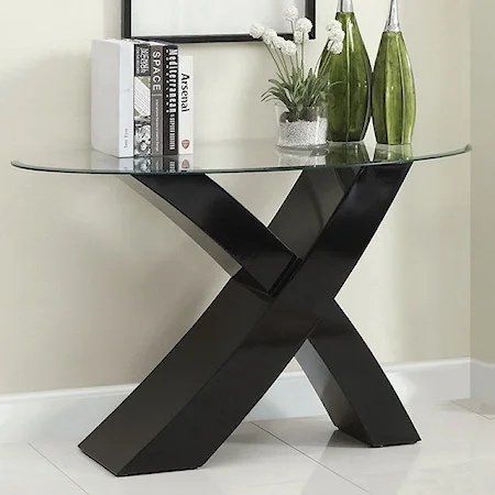 Contemporary Oval Sofa Table with Glass Top