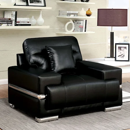 Contemporary Faux Leather Chair with Metal Trim