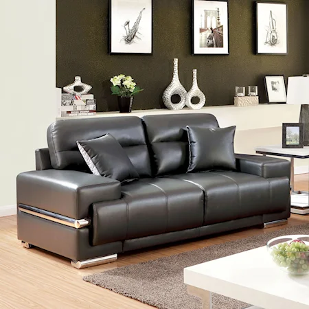 Contemporary Faux Leather Loveseat with Metal Trim