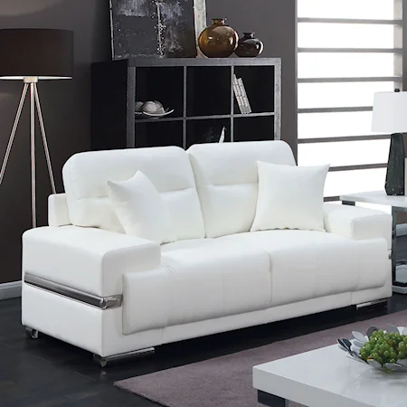 Contemporary Faux Leather Loveseat with Metal Trim