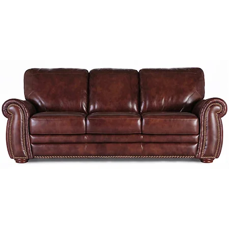 Stationary Leather Sofa with Nail Head Trim