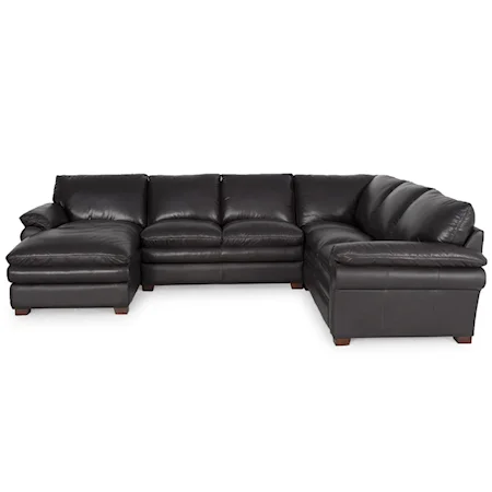 Right Arm Facing Dark Brown Leather Sectional Sofa with Pillow Arms