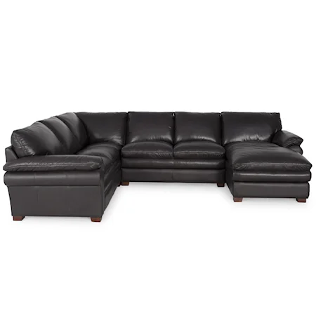 Left Arm Facing Dark Brown Leather Sectional with Pillow Arms