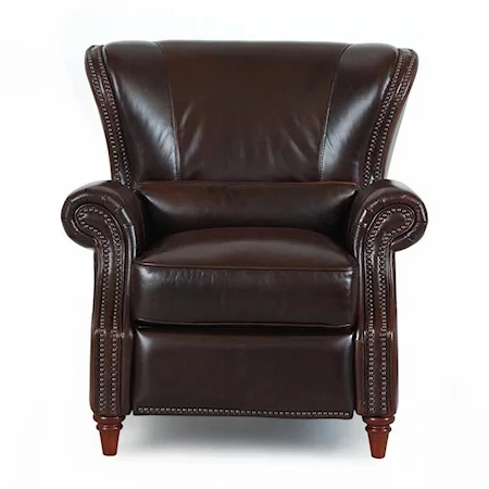 Leather Pushback Recliner Chair with Nailhead Trim Detail