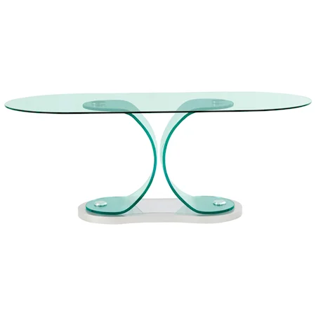 Contemporary Glass Dining Table with Thick Tempered Glass Pedestal