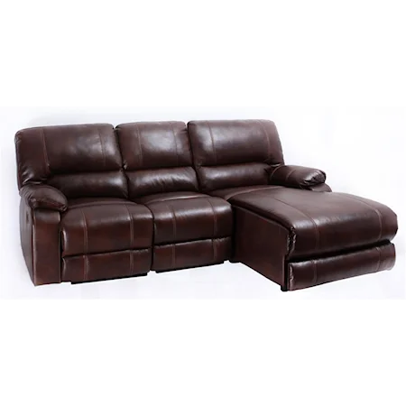 Casual Three Piece Sectional Sofa with One Recliner and Storage Drawer