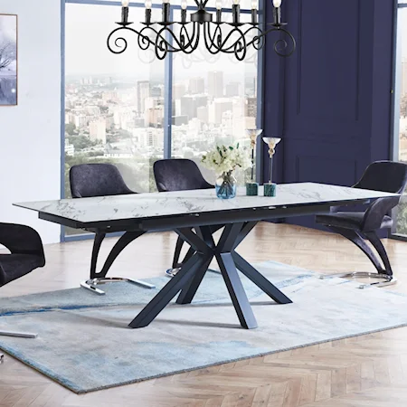 Contemporary Rectangular Dining Table with Faux Marble Glass Top