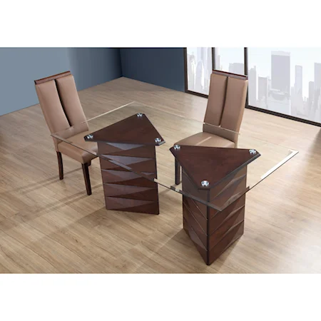 Contemporary 3 Piece Double Pedestal Table and Chair Set