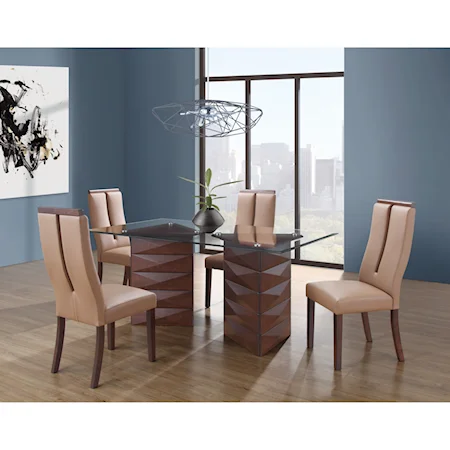 Contemporary 5 Piece Double Pedestal Table and Chair Set