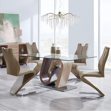 Ultra-Modern 5 Piece Pedestal Table and Chair Set