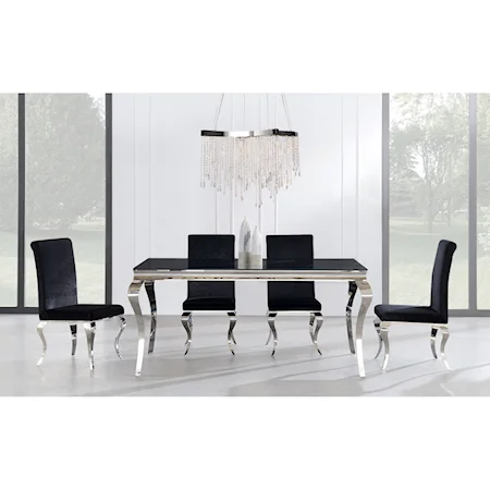 Contemporary 5 Piece Chrome Leg Table and Velvet Chair Set